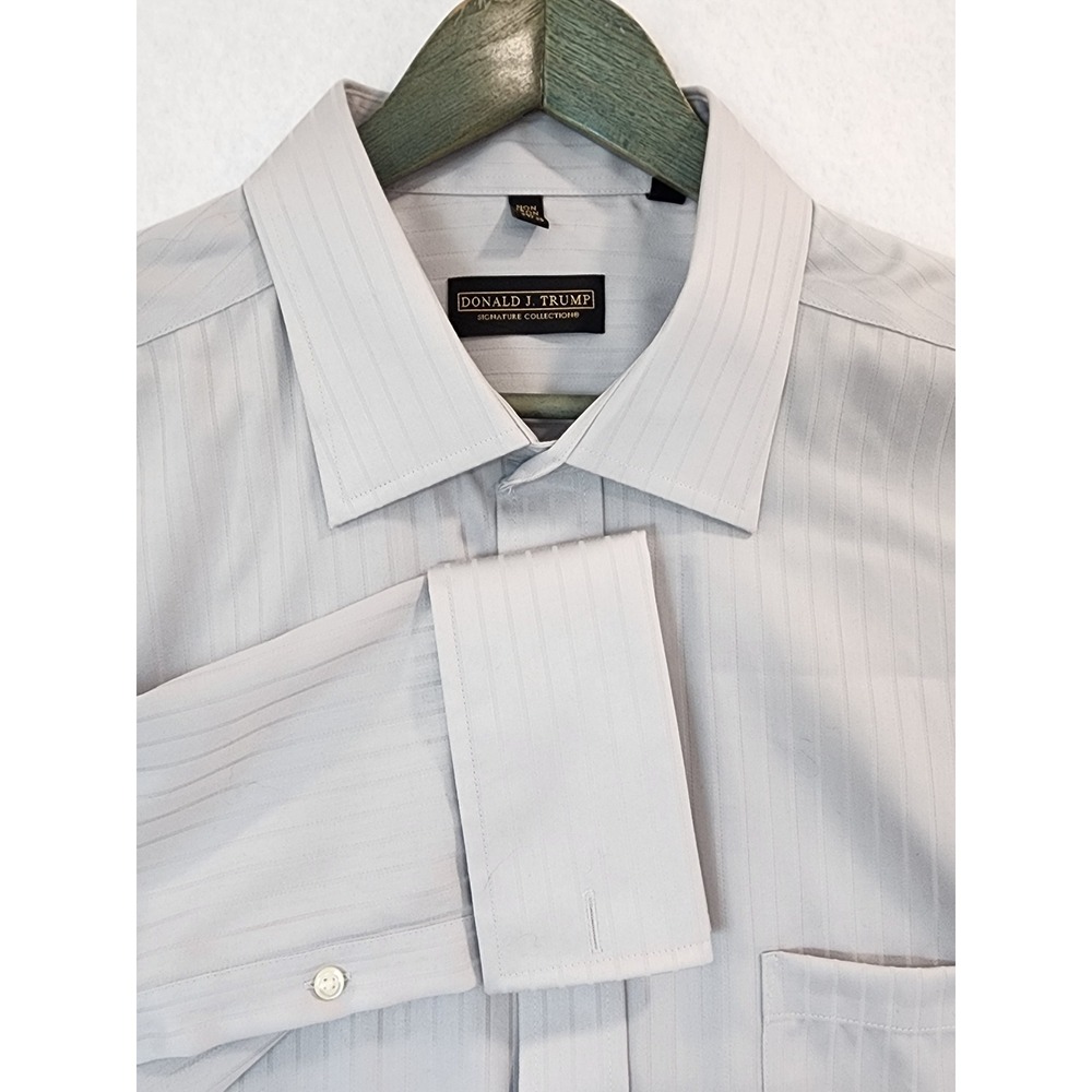 Donald J Trump Signature Collection Gray Dobby Stripe French Cuff Shirt 18 34/35